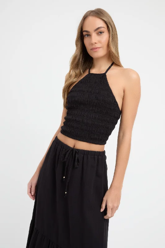 Casual Chic Georgette Shirred Halter