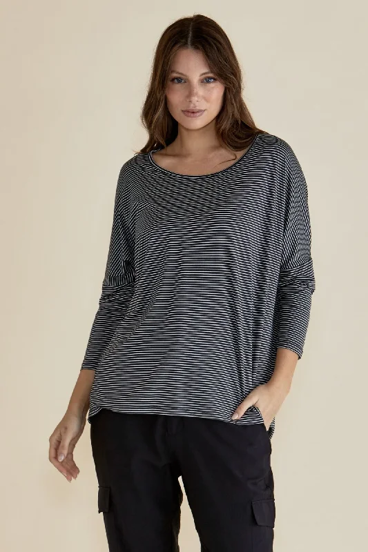 Fresh Styles, Fresh Deals Betty Basics Milan 3/4 Sleeve Top Charcoal Stripe