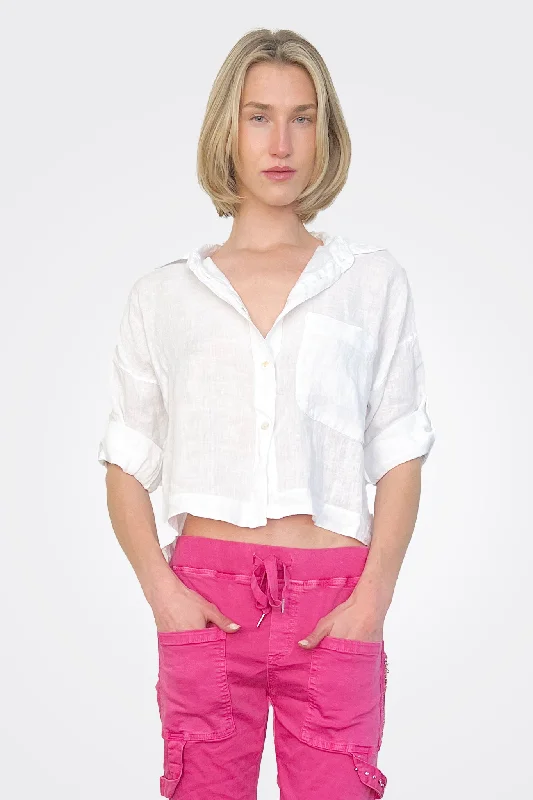 Chic Outfits Linen Pocket Shirt - White