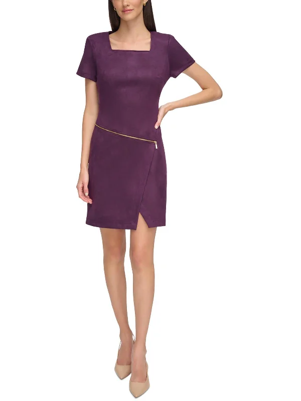 Glamorous Evening Wear Petites Womens Faux Suede Mini Sheath Dress