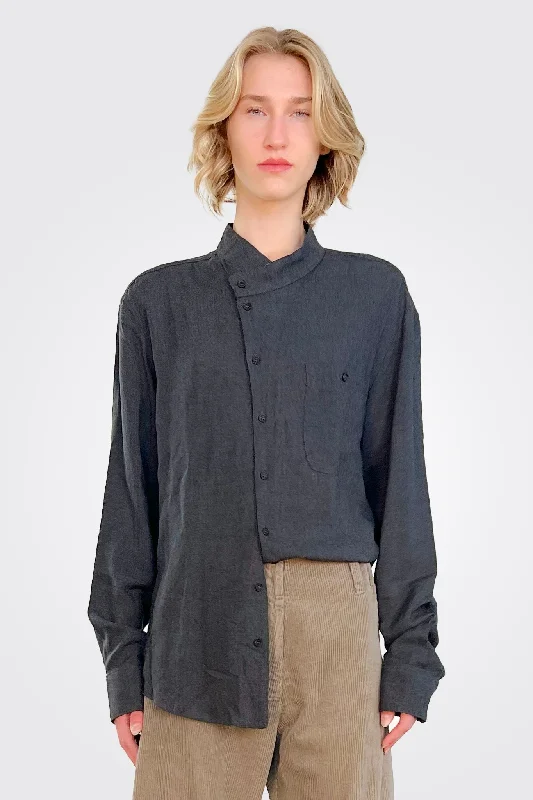 Fashionista Favorites Asym Collar Shirt - Charcoal