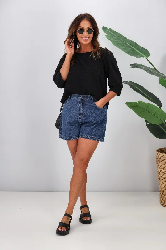 Modern Casual Clothing Shine On Label Lana Embroidered Top Black
