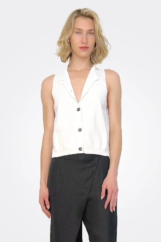Women's Clothing Boutique V Neck Waistcoat - Bianco