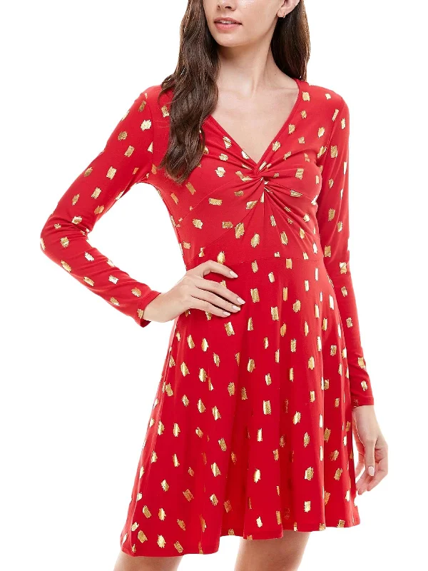 Women's Night-Out Outfit Juniors Womens Metallic Mini Fit & Flare Dress
