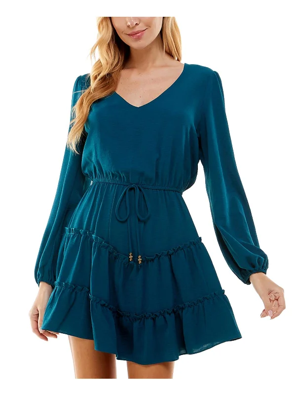 Women's Charming Outfit For Events Juniors Womens Tiered Polyester Fit & Flare Dress