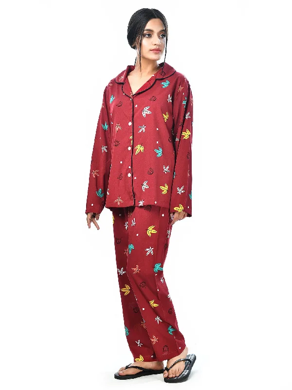 Luxury Fashion Cotton Leaf Print Sleep Wear