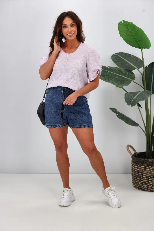 Exclusive Sale Shine On Label Johanna Twist Sleeve Checked Top Lilac