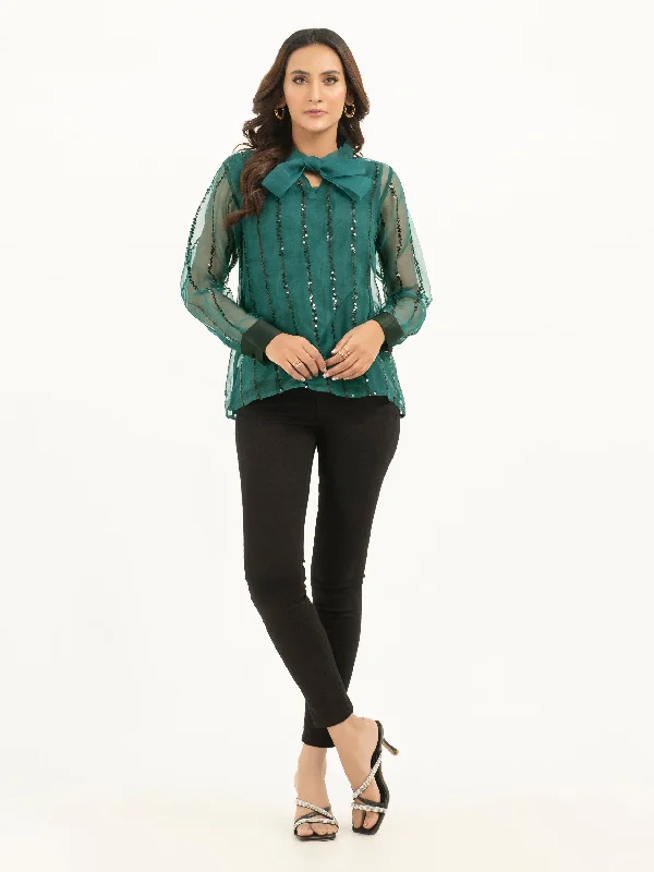 Glamorous Evening Wear Organza Top With Inner -Embellished
