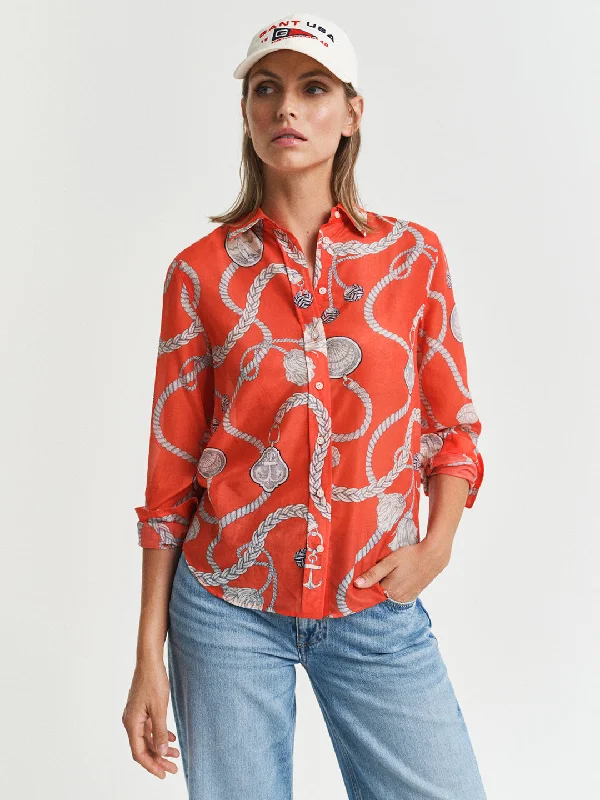 Glamorous Evening Wear Gant Women Red Spread Collar Full Sleeves Shirt