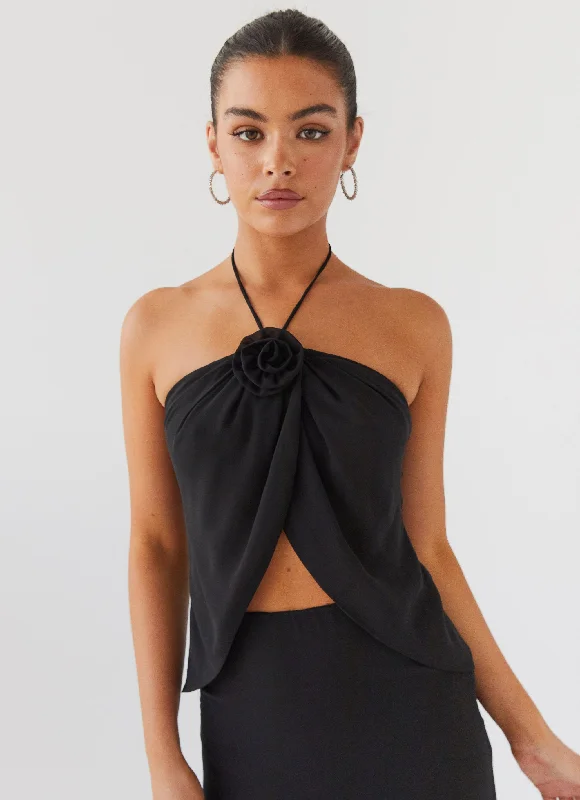 Pastel Styles Nightfall Rose Tie Top - Midnight