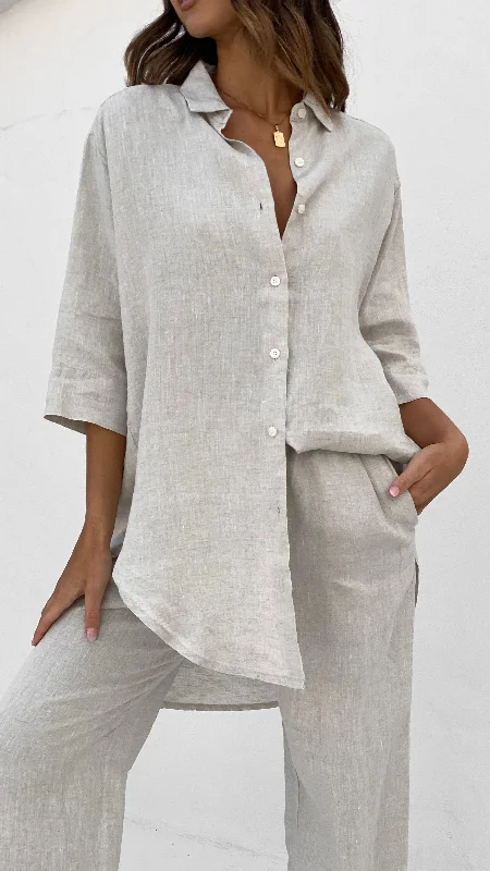 Trendy Fashion For Women Lounge Linen Longline Shirt - Natural