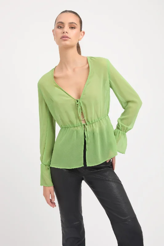 Flash Discount Sheer Tie Front Top