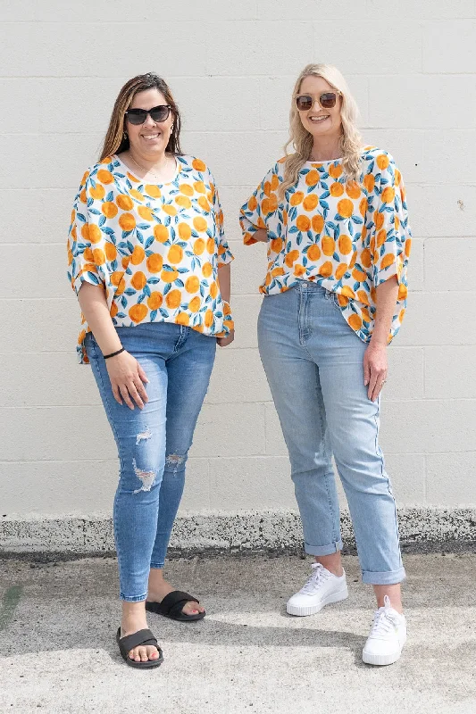 Casual Chic Citrus Fun Draped Top - Vogue Collection