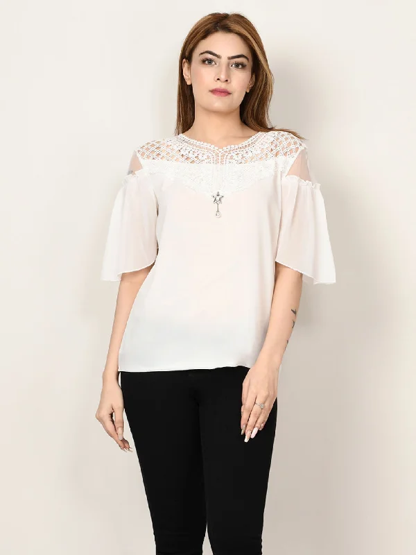 Vibrant Styles Laced Chiffon Top