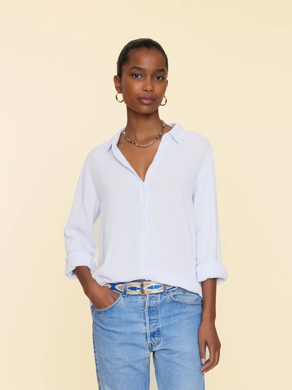 Preppy Style Scout Gauze Shirt - Pale Sky