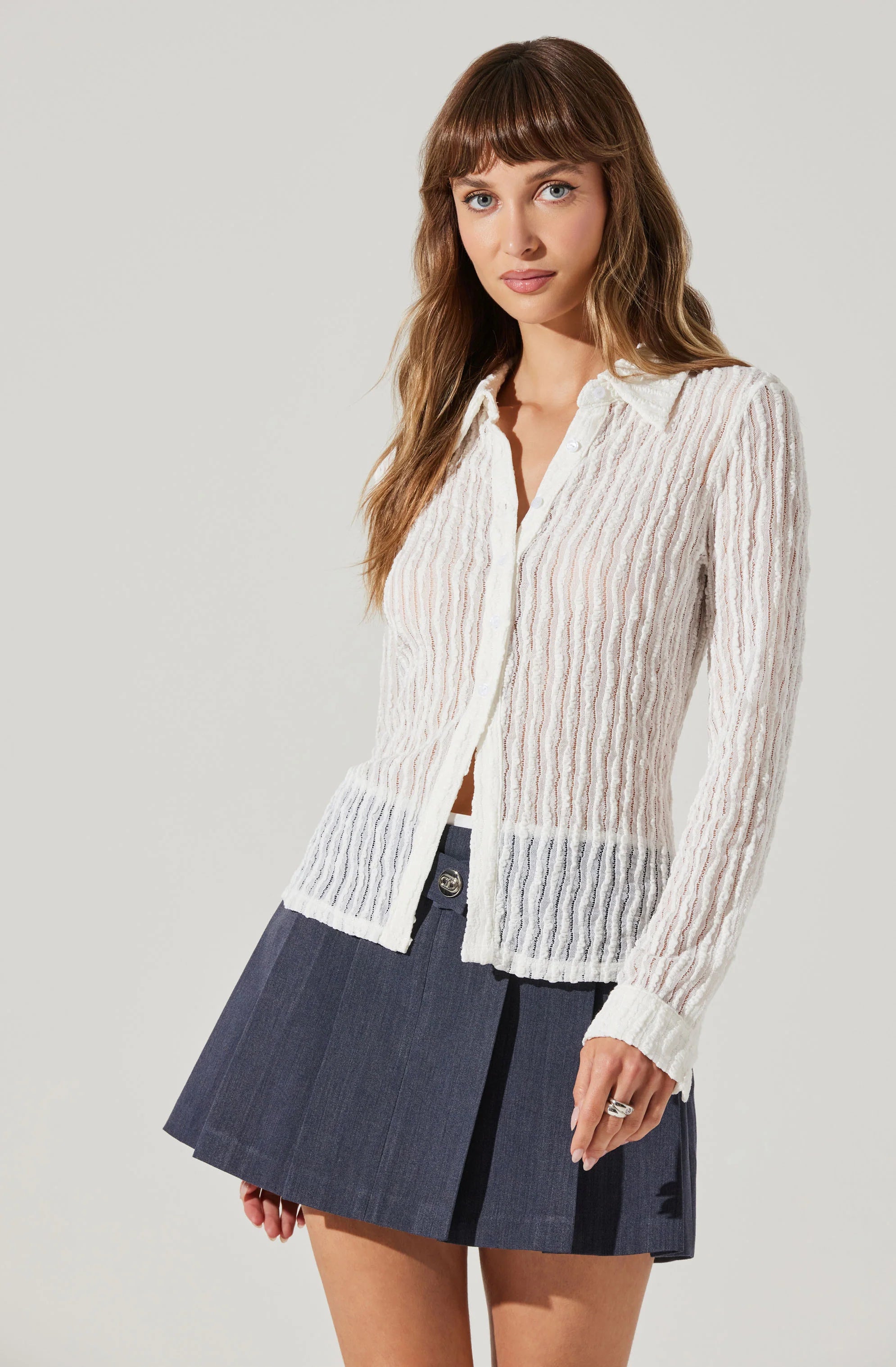 Online Boutiques Affordable Iryna Sheer Textured Top - Off White