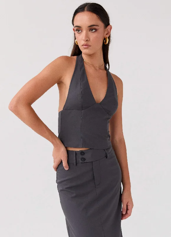 Women Online Clothing Boutiques On Call Halterneck Top - Charcoal