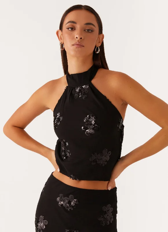 Online Impressions Boutique Cillian Sequin Halter Top - Black