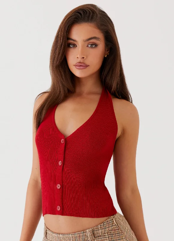 Relaxed Fashion Bettie Knit Halter Top - Red
