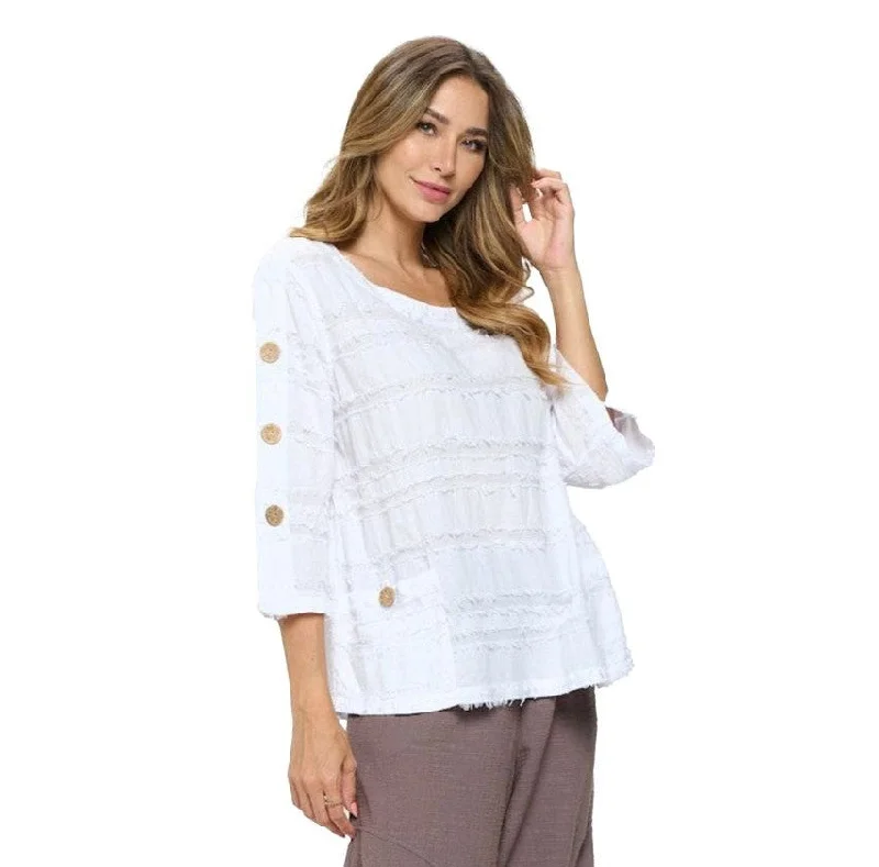 Valentine's Special Fringe-Trim Voile Top in White - FR-102-WHT