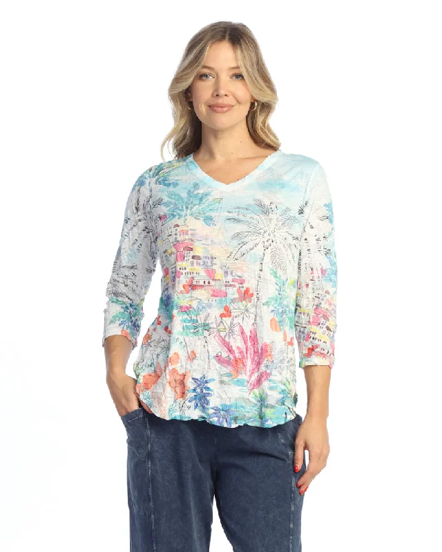 Wardrobe Essentials Jess & Jane "Seaside" Rayon Burnout Crushed V-Neck Round Hem Top - RC3-2054