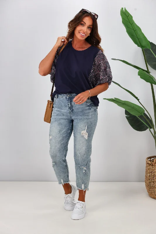 Flash Sale Event Shine On Label Selma Chiffon Sleeve Top Ink w Square Print