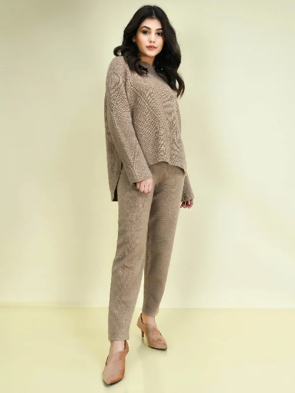 Luxury Fashion Knitted Co-ord Set - Camel