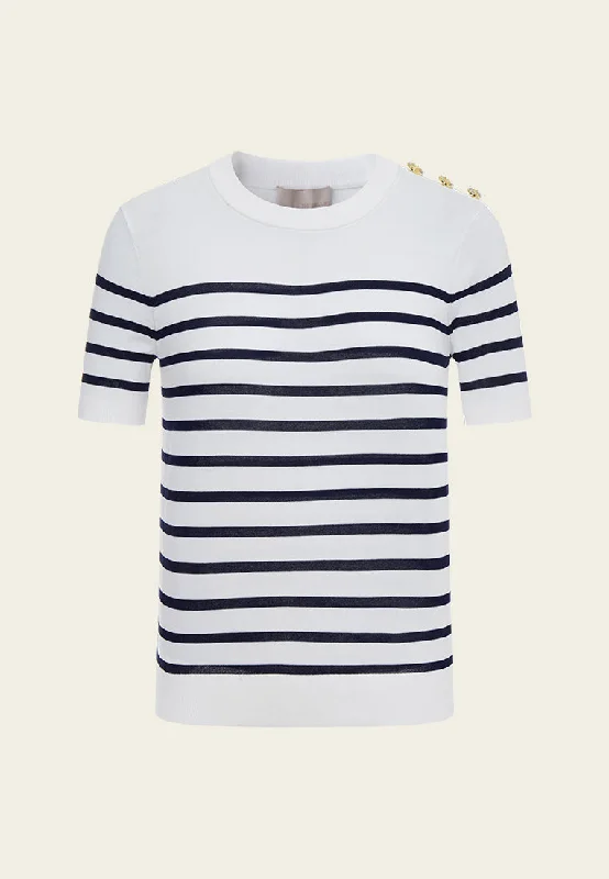 Style Upgrade Navy Blue Stripped Knitted Top