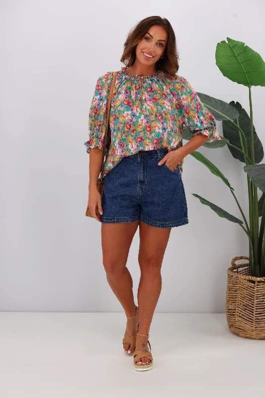 High End Fashion Sunday Boho Kasia Top Green Floral