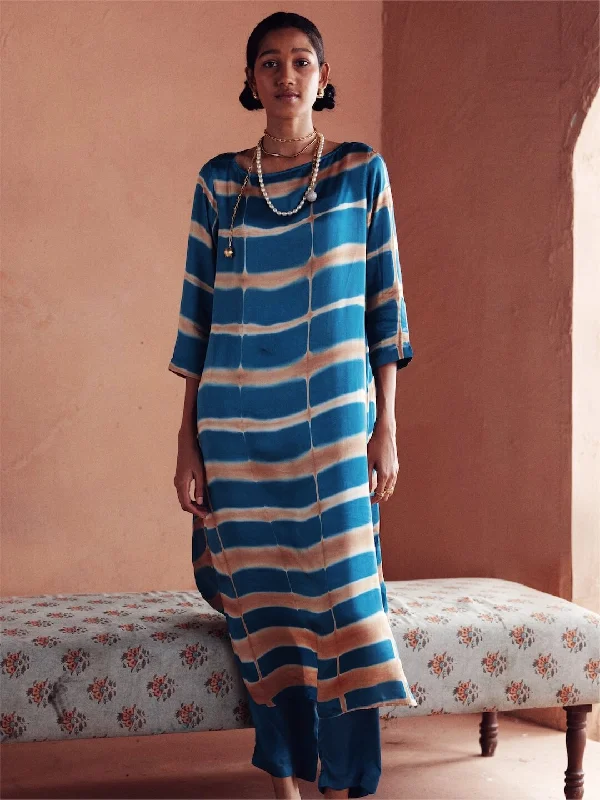 Vibrant Femme Fashion Women's Shibori Regular Fit Modal Blue Kurta