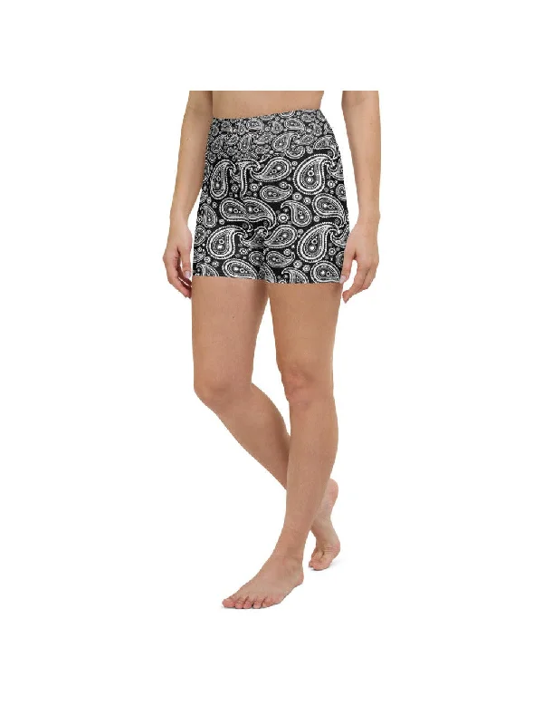 Master Every Pose With Premium Yoga Wear Deals Black & White Paisley Yoga Shorts