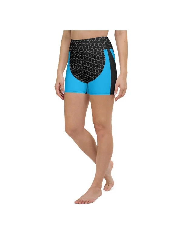 Find Balance In Stylish And Affordable Yoga Wear Blue Honeycomb Carbon Yoga Shorts