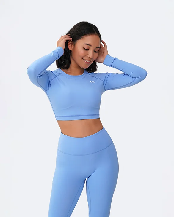 Move Freely With Premium Yoga Clothes At Great Prices Bubble Blue Cropped Long Sleeve