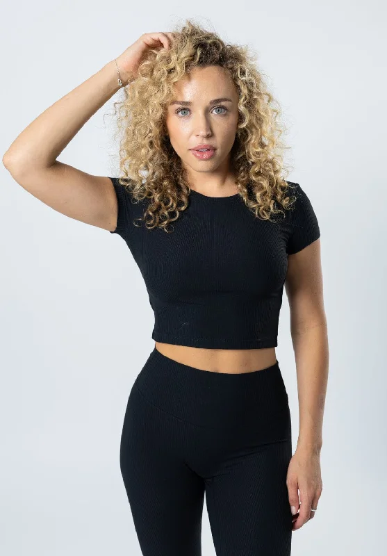 Stretch Your Limits, Not Your Wallet CloudRib Short Sleeve Crop Black