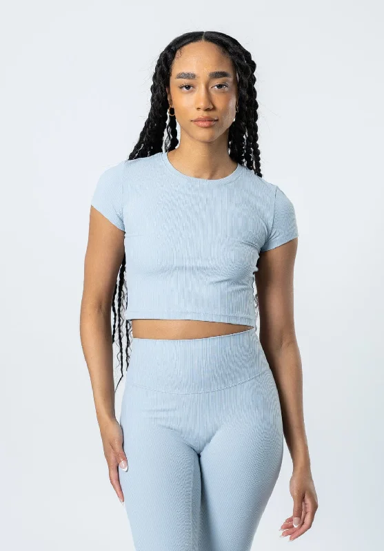 Your Yoga Wardrobe, Upgraded For Less CloudRib Short Sleeve Crop Pearl Blue