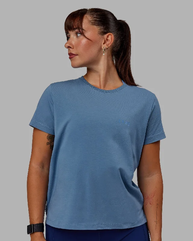 Flexibility Meets Affordability In Our Yoga Wear Sale Deluxe PimaFLX Tee - Elemental Blue Flexibility Meets Affordability In Our Yoga Wear Sale Deluxe PimaFLX Tee - Elemental Blue
