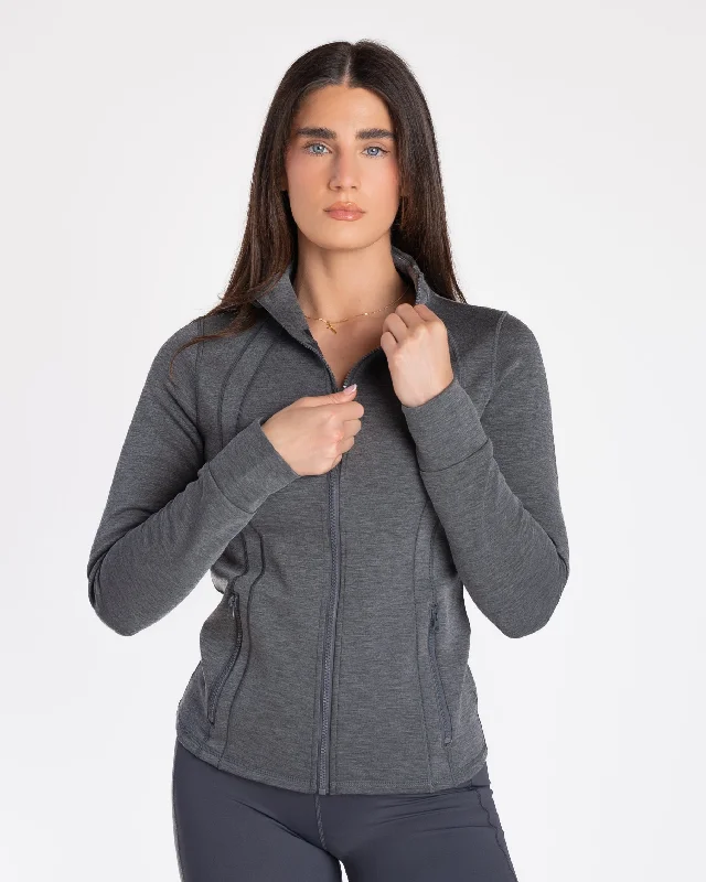 Upgrade Your Yoga Wardrobe For Less Full Zip Soft Scuba Jacket - Heathered Magnet