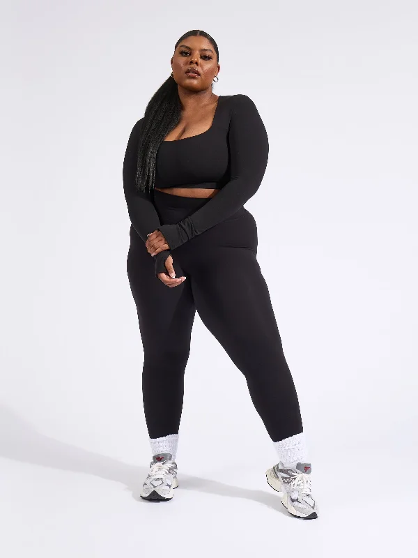 Master Every Pose With Premium Yoga Wear Deals Long Sleeve Butter Crop - Onyx Black