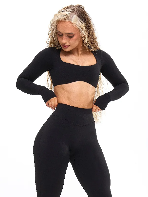 Limited-Time Savings On Yoga Leggings And Tops Long Sleeve Curve Crop - Onyx Black