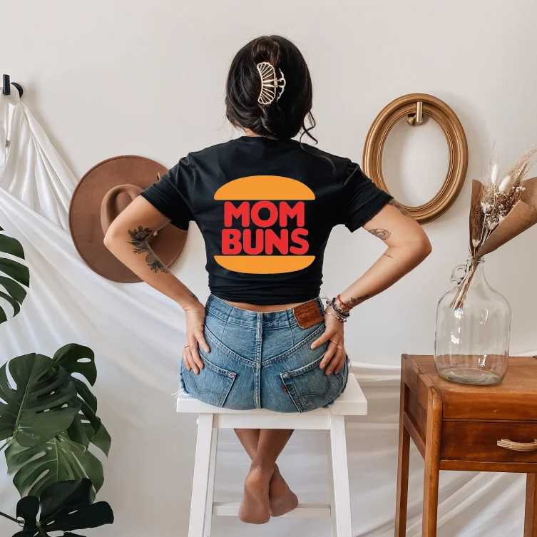 Affordable Activewear Designed For Movement MOM BUNS • Black Tee