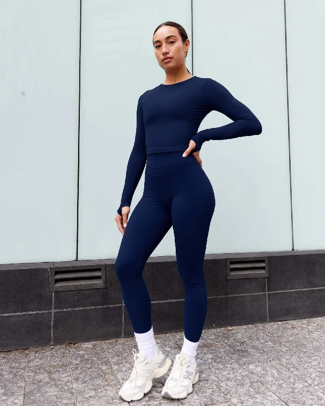 The Best Yoga Clothing At The Best Prices Staple LS Cropped Tee - Midnight Blue