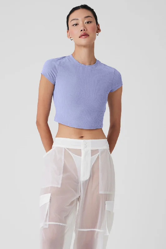 Ribbed Sea Coast Cropped Short Sleeve Tee - Lilac Blue