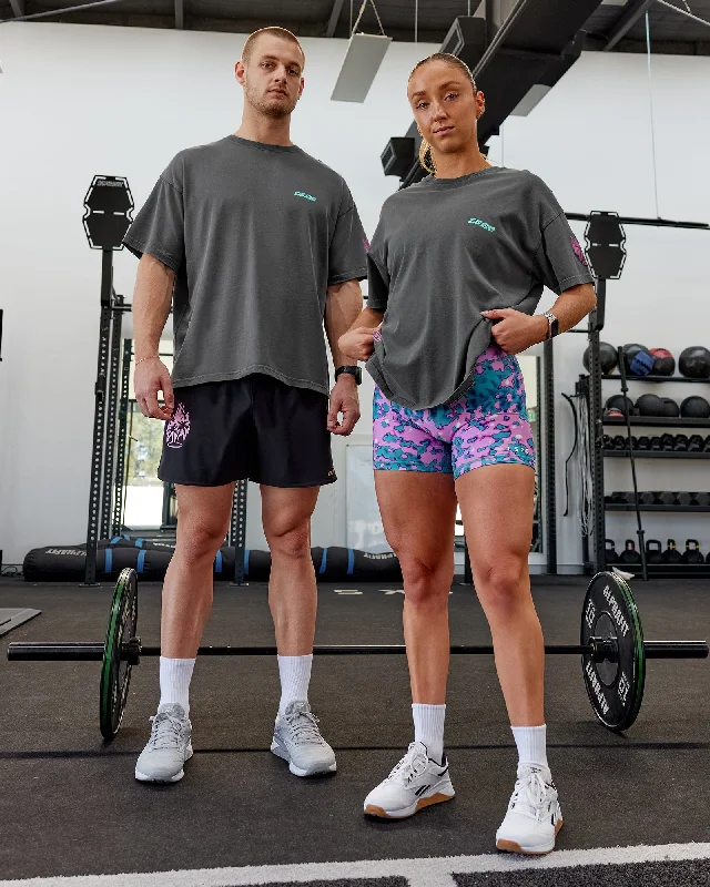Stretch, Move, And Save On Yoga Clothing Unisex Washed Huntington 24 Heavyweight Tee Oversize - Charcoal-Dahlia Purple Stretch, Move, And Save On Yoga Clothing Unisex Washed Huntington 24 Heavyweight Tee Oversize - Charcoal-Dahlia Purple