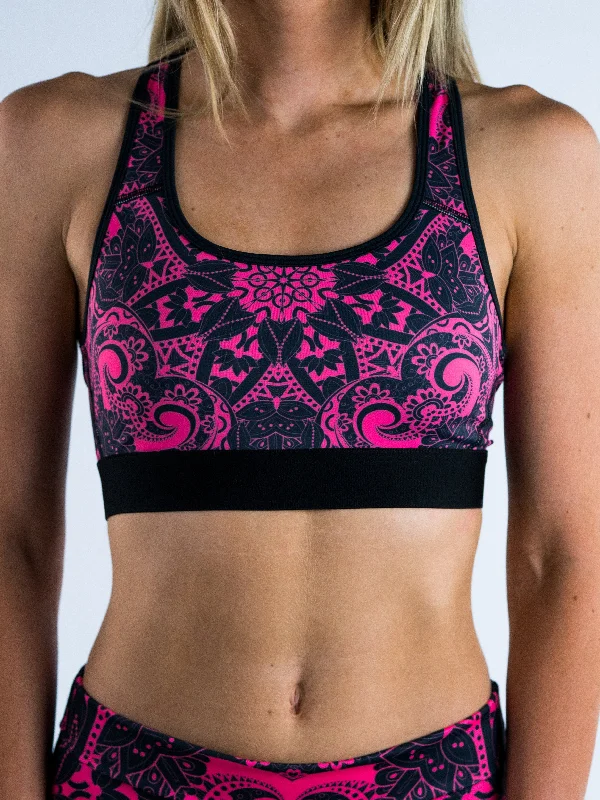 Move Freely With Premium Yoga Clothes At Great Prices Electro Pink Mandala Sports Bra