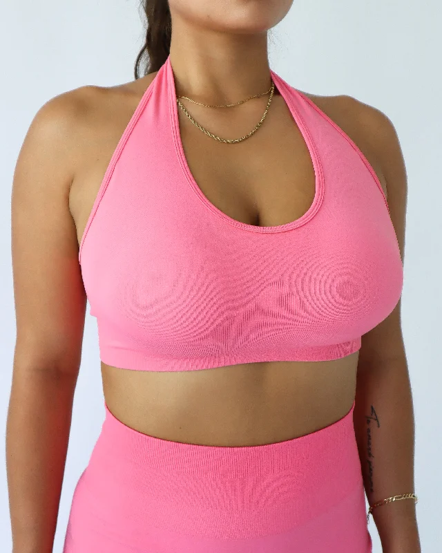 Stretch In Style With Budget-Friendly Yoga Wear Enhance Halter Top - Coral