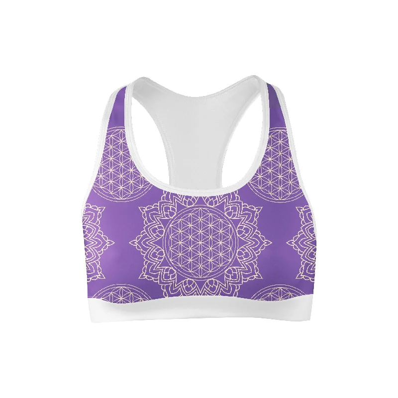 Flow In Comfort With Stylish Discounts Lavender Mandala Sports Bra