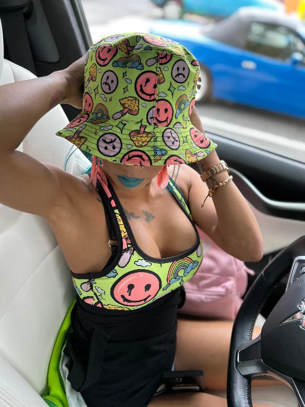 Breathe Easy In Comfortable Yoga Outfits NEON SMILE CITY Racerback Sports Bra