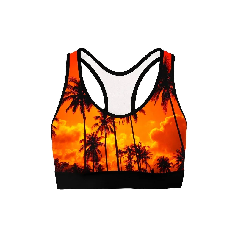 Affordable Yoga Fashion For Every Pose Palm Tree Sunset Sports Bra