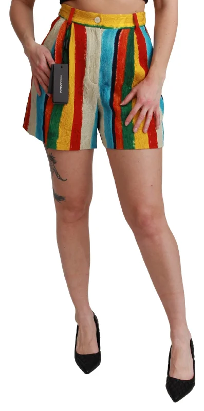 Stretch In Style With Budget-Friendly Yoga Wear Dolce & Gabbana Striped High-Waist Women's Shorts Stretch In Style With Budget-Friendly Yoga Wear Dolce & Gabbana Striped High-Waist Women's Shorts