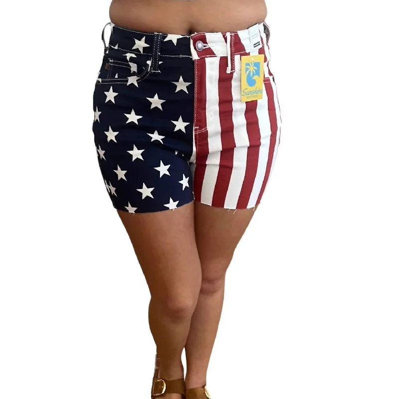 Limited-Stock Sale On Yoga Tops And Leggings High Waist Americana Flag Fray Hem Shorts In Blue/red/white Limited-Stock Sale On Yoga Tops And Leggings High Waist Americana Flag Fray Hem Shorts In Blue/red/white